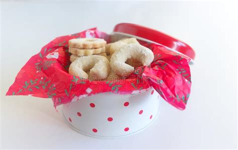 Christmas Homemade Cookies in the Traditional Tin Box with Red Tissue ...