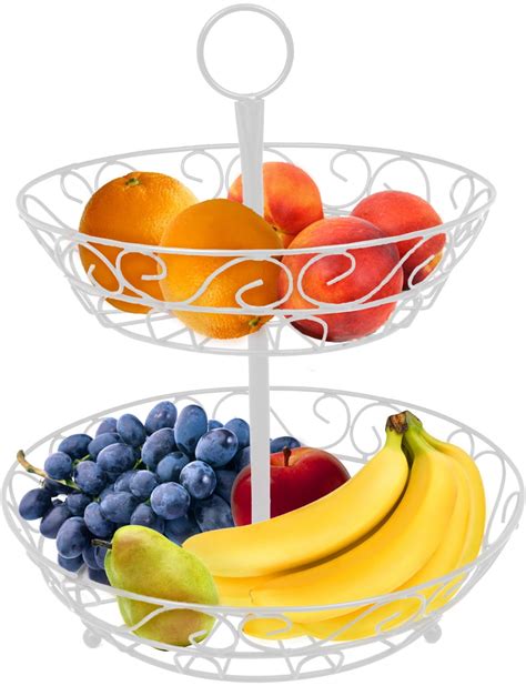 2-Tier Countertop Fruit Basket Holder & Decorative Bowl Stand (White) - Walmart.com - Walmart.com