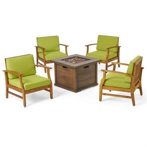 Noble House Havana 5 Piece Outdoor Acacia Wood Chair And Firepit Set In