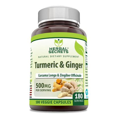 Herbal Secrets Turmeric And Ginger 500 Mg 180 Veggie Capsules