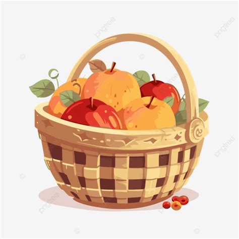 Apple Basket Vector, Sticker Clipart Fresh Apples In Basket, Flat Design Template Cartoon ...