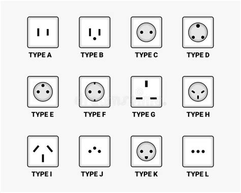 Set of Type Switches and Sockets Icon. Various Electric Sockets Design ...