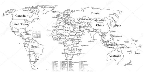 Mapa Del Mundo De Contorno Con Nombres De Pa Ses Vector De Stock Por