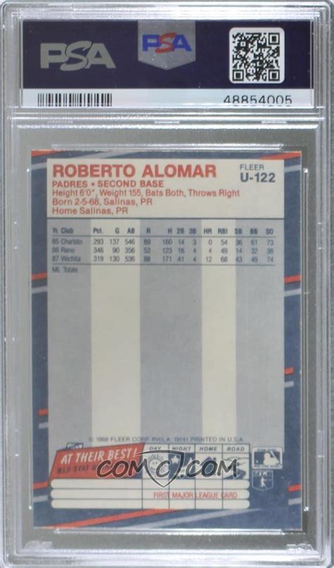 1988 Fleer Update Base Glossy U 122 Roberto Alomar Psa 9 Mint