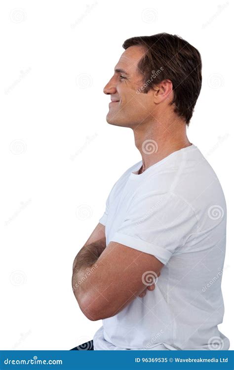 Side View Of Smiling Mature Man With Arms Crossed Stock Image Image