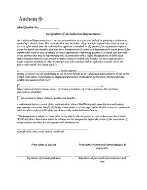 Fillable Online Anthem HIPAA Form For Member Release Doc Fax Email