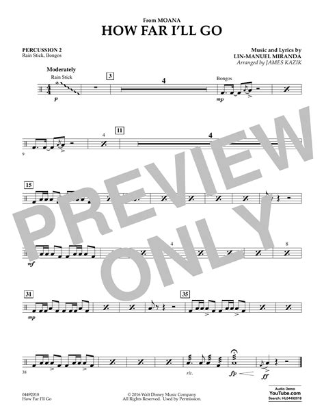 How Far Ill Go From Moana Percussion 2 By James Kazik Sheet Music