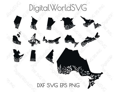 All 13 Provinces of Canada Outline SVG Digital File Floral - Etsy UK