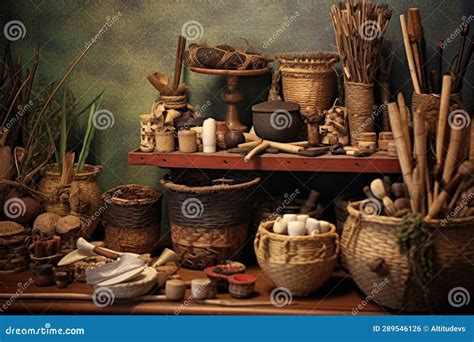 Basket Weaving Tools And Materials Neatly Organized Stock Photo Image