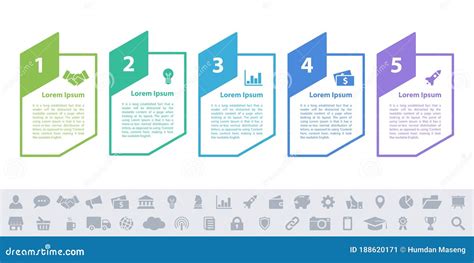 信息图形设计业务概念，5步 向量例证 插画 包括有 介绍 部分 数据 标签 图表 创造性 图标 188620171