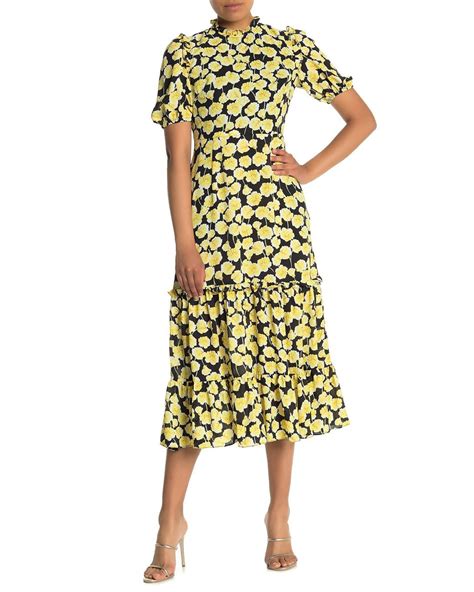 Donna Morgan Georgette Floral Tiered Dress In Yellow Lyst