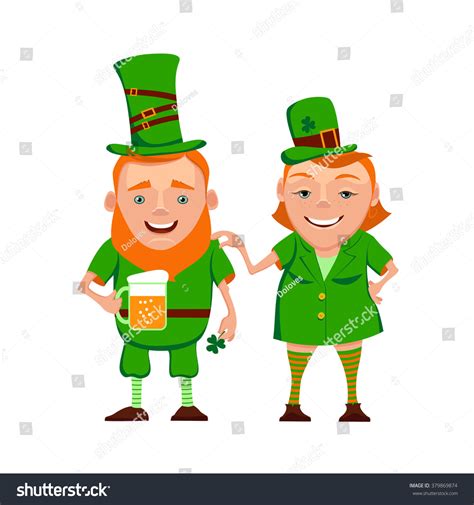 Vector Illustration Two Happy Leprechauns Cartoon Stock Vector Royalty