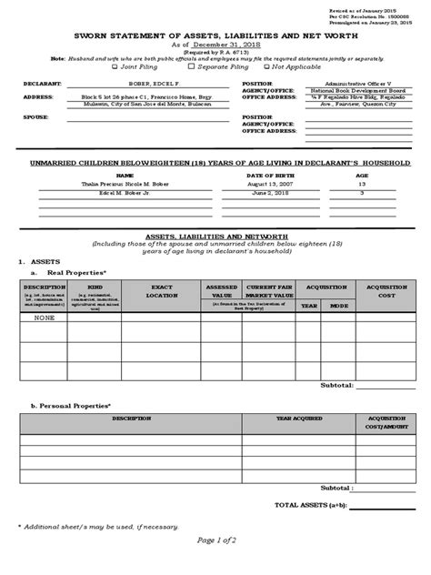 Statement Of Assets Liabilities And Net Worth Pdf Net Worth Economies