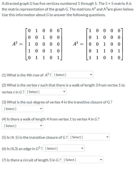 A Directed Graph G Has Five Vertices Numbered 1 Chegg