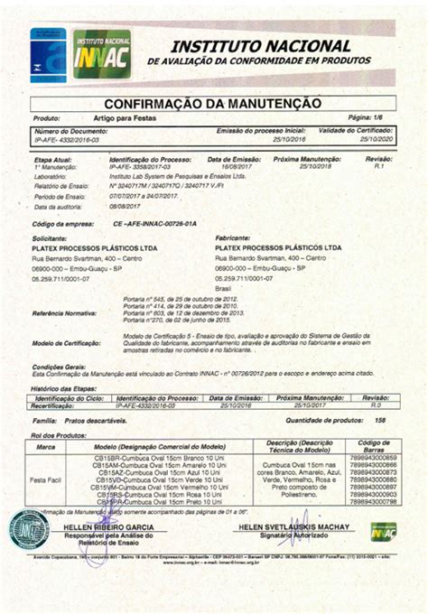 Platex Processos Pláticos Certificação de nossos produtos pelo