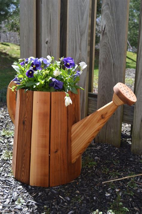 Watering Can Planter Large Cedar Planter Wooden Planter Etsy Bucket