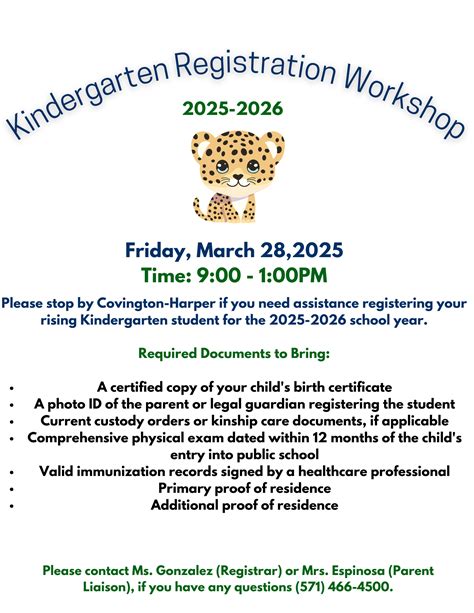 Kindergarten Registration 2025-2026 - Covington-Harper Elementary School