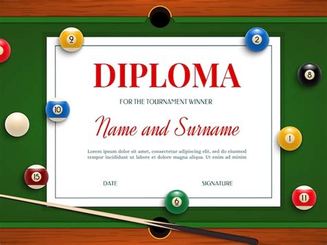 Premium Vector Diploma For Billiard Tournament Winner Certificate Of