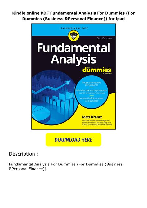 Kindle Online Pdf Fundamental Analysis For Dummies For Dummies Business And Personal Finan By