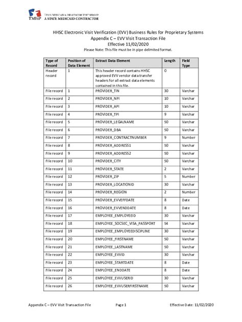 Fillable Online Appendix C EVV Visit Transaction Layout Version 3 0