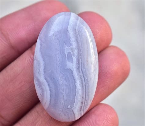 Blue Lace Agate Cabochon Blue Lace Agate Gemstone Oval Etsy