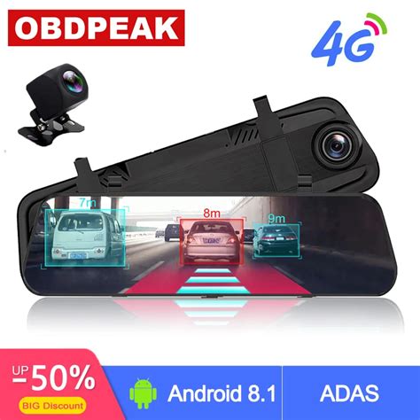 4G ADAS Car DVR Camera 10"Android 8.1 Stream Media Rear View Mirror FHD ...
