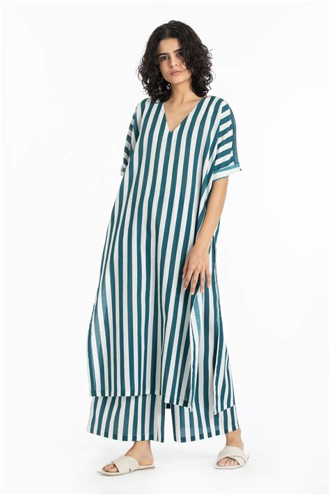 Buy Three White Cotton Cambric Striped Kaftan Set Online Aza Fashions