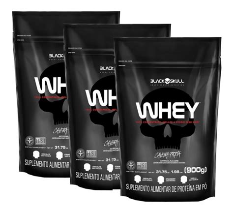 3x Whey 900g Refil Caveira Preta Black Skull Frete grátis