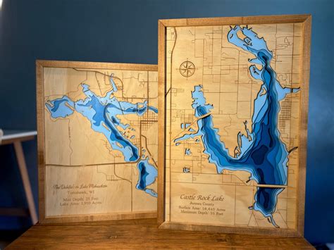 Personalized 3d Custom Lake Map Lake Wood Art Custom Laser Engraved