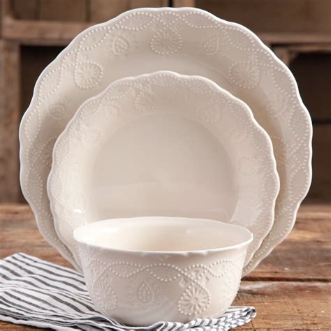 The Pioneer Woman Cowgirl Lace 12 Piece Dinnerware Set Linen