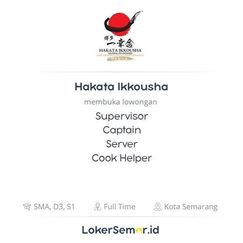 Lowongan Kerja Supervisor Captain Server Cook Helper Di Hakata