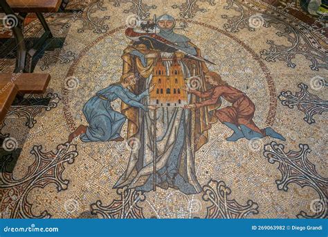 Floor Mosaic At Cologne Cathedral Interior With Knight In Armor And The