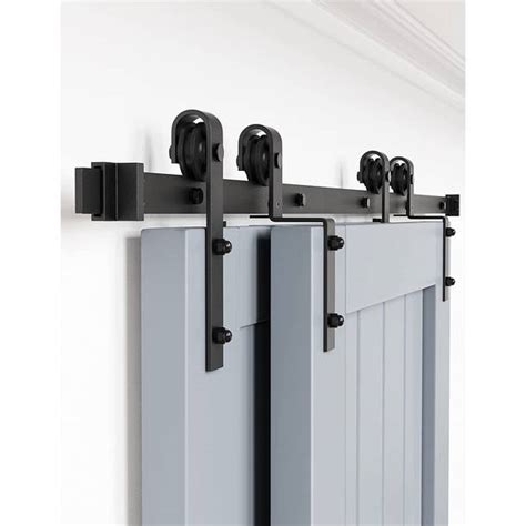 Calhome Black Aluminum Double Door Barn Door Hardware Kit Double Bypass