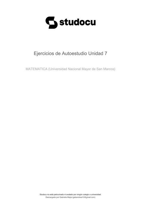 SOLUTION Ejercicios De Autoestudio Unidad 7 Matematica Studypool