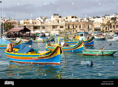 Traditional Painted Fishing Boats Marsaxlokk Malta Stock Photo Alamy