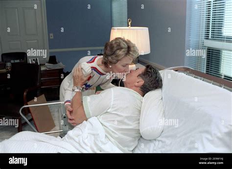 Nancy Reagan Visits President Ronald Reagan In Bethesda Hospital Stock