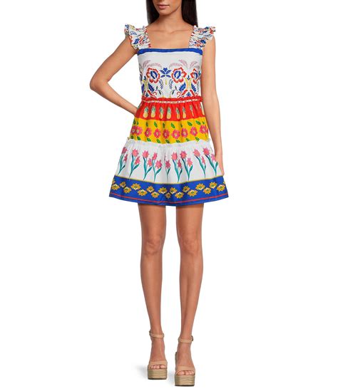 Sugarlips Mixed Print Square Neck Sleeveless Ruffle Tiered Dress