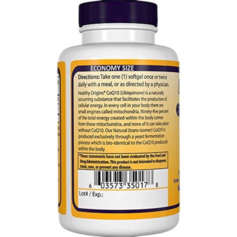 Healthy Origins Coq10 100 Mg Kaneka Q10 Non Gmo Gluten Free Heart Support Energy Support