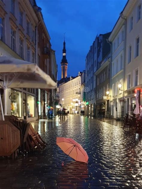 Night City Lights Rainy Season Weather Tallinn Old Town Square Autumn