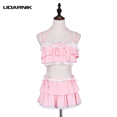 Aliexpress Buy Sexy Lolita Swimsuit Japanese Girls Cute Bow Falbala Bikini Set Separates