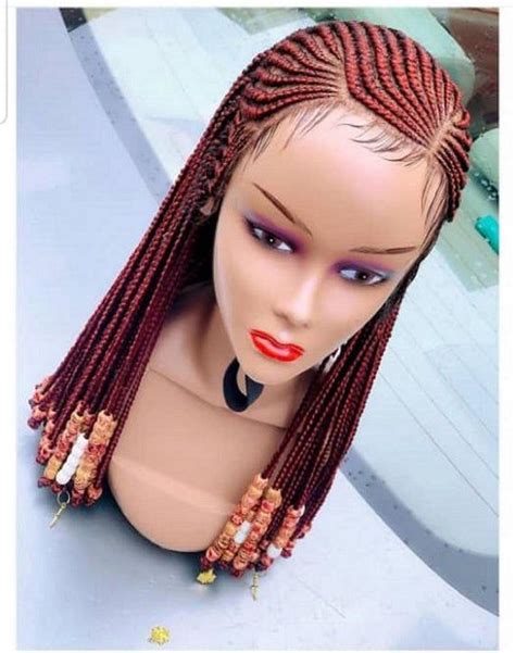 16 Wine Coloured Frontal Laced Beaded African Weaved Wig Etsy