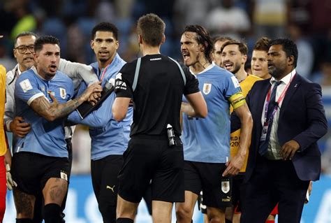 Video Drama At Fifa World Cup 2022 As Uruguay Players Corner Referee