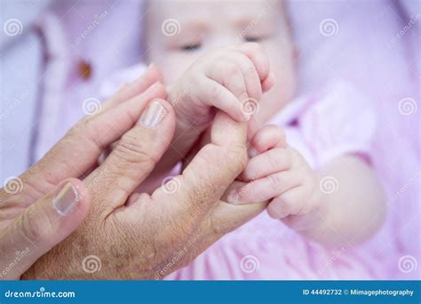 Grandmother Hands Holding Baby Hands Stock Photo Image Of Finger