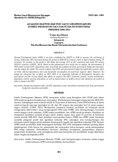 Analisis Faktor Faktor Yang Mempengaruhi Indeks Pembangunan Manusia Di