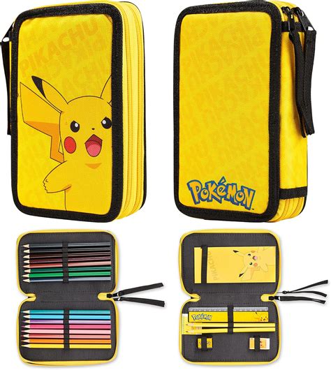 Pokemon Estuche Escolar Compartimentos Con Materia Escolar Pikachu