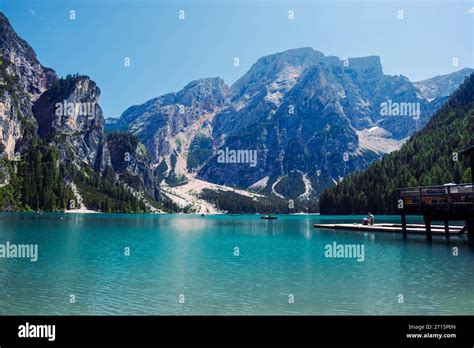 Lago Di Braies Italy Stock Photo Alamy