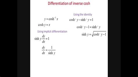 Differentiation Of Inverse Cosh Cosh 1 X Youtube