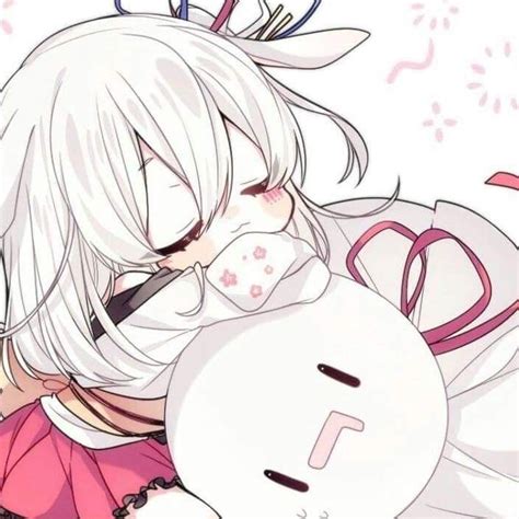 An Anime Girl Hugging A Snowman With Her Eyes Closed And Nose Covered