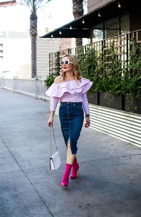 Pink Boots Ruffles And Denim The Hunter Collector Jean Fashion Trends Fashion Street Style