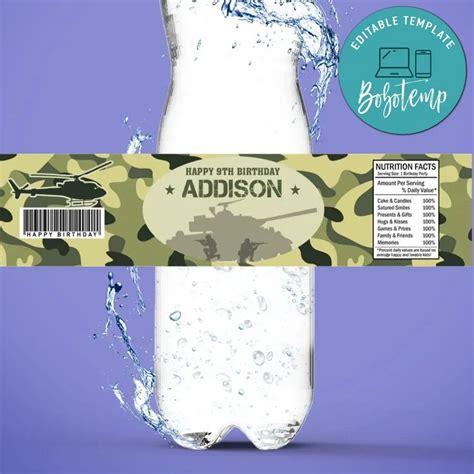 Camouflage Birthday Water Bottle Label Template Createpartylabels